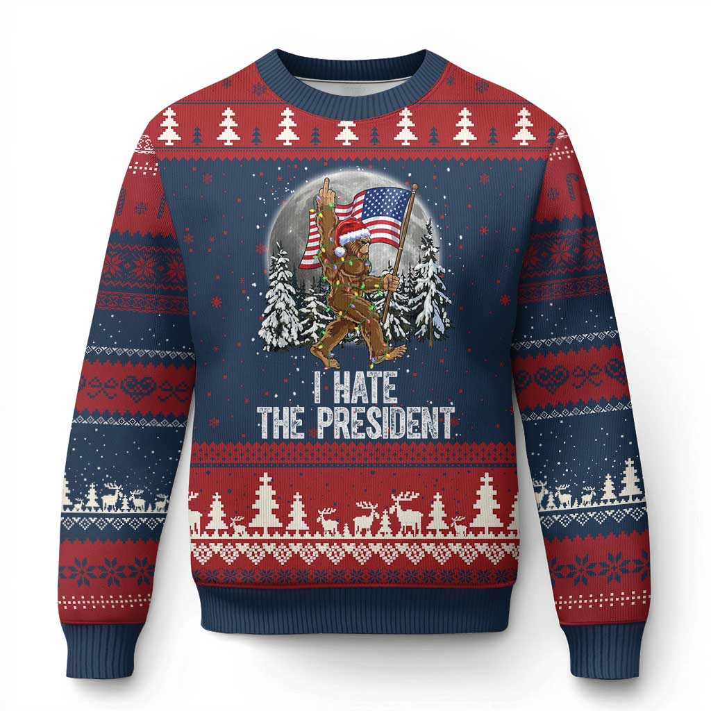 Funny Bigfoot Xmas Political Meme Ugly Christmas Sweater I Hate The President - Wonder Print Shop