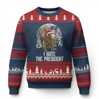 Funny Bigfoot Xmas Political Meme Ugly Christmas Sweater I Hate The President - Wonder Print Shop