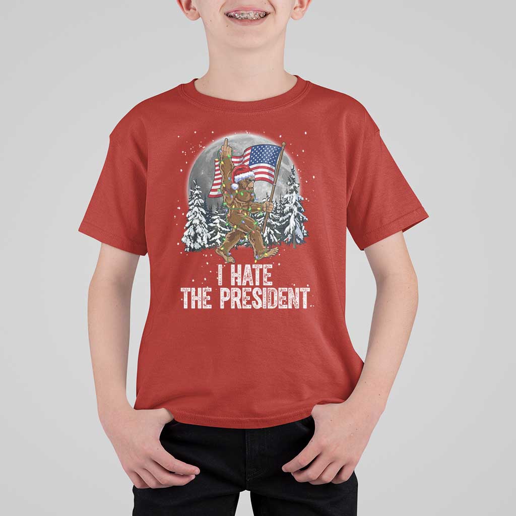 Funny Bigfoot Christmas Political Meme T Shirt For Kid I Hate The President - Wonder Print Shop