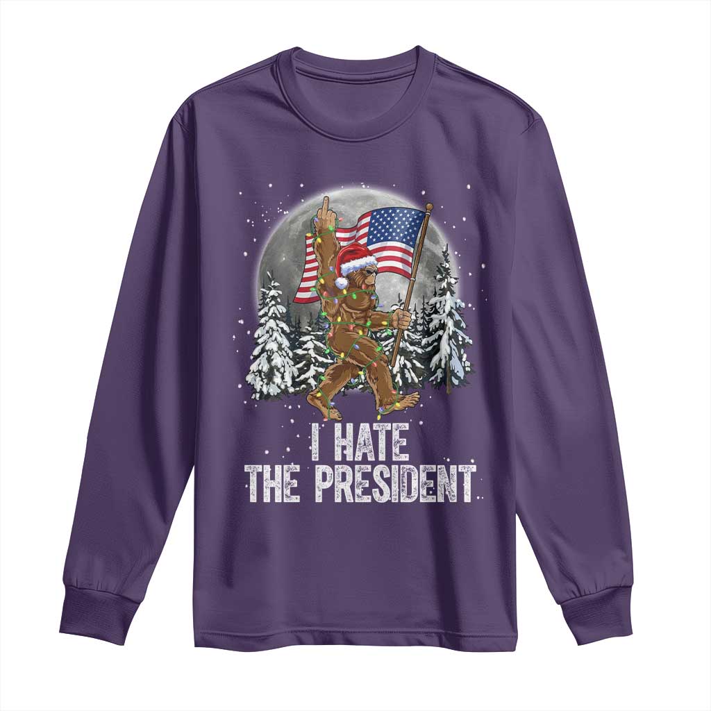 Funny Bigfoot Christmas Political Meme Long Sleeve Shirt I Hate The President - Wonder Print Shop