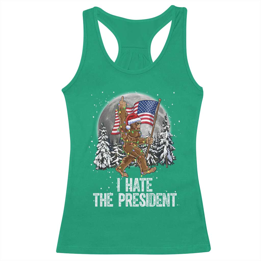Funny Bigfoot Christmas Political Meme Racerback Tank Top I Hate The President - Wonder Print Shop