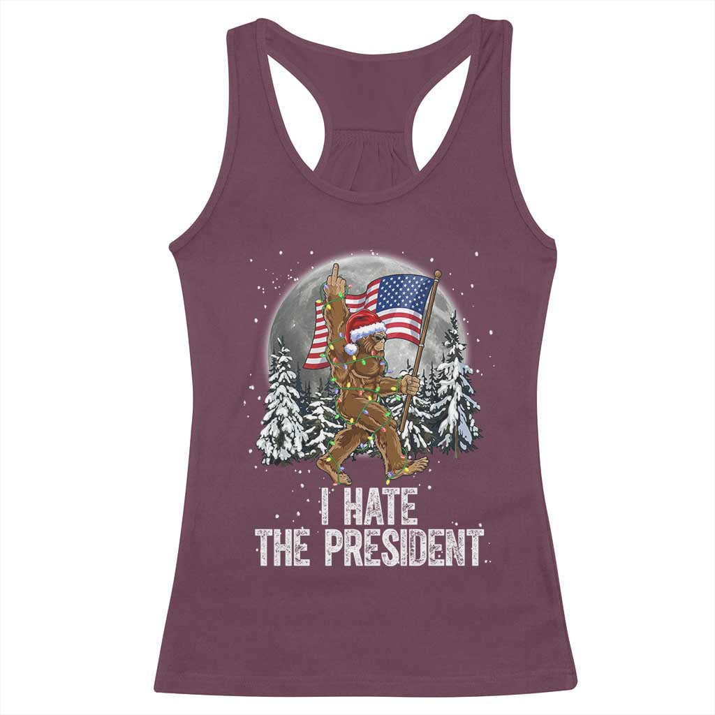 Funny Bigfoot Christmas Political Meme Racerback Tank Top I Hate The President - Wonder Print Shop