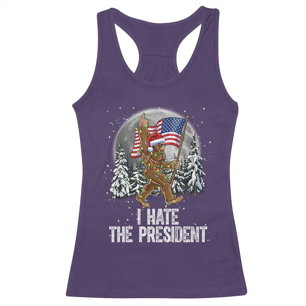 Funny Bigfoot Christmas Political Meme Racerback Tank Top I Hate The President - Wonder Print Shop