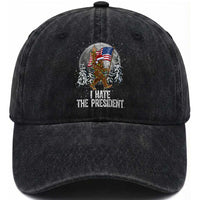 Funny Bigfoot Christmas Political Meme Washed Cotton Baseball Cap I Hate The President