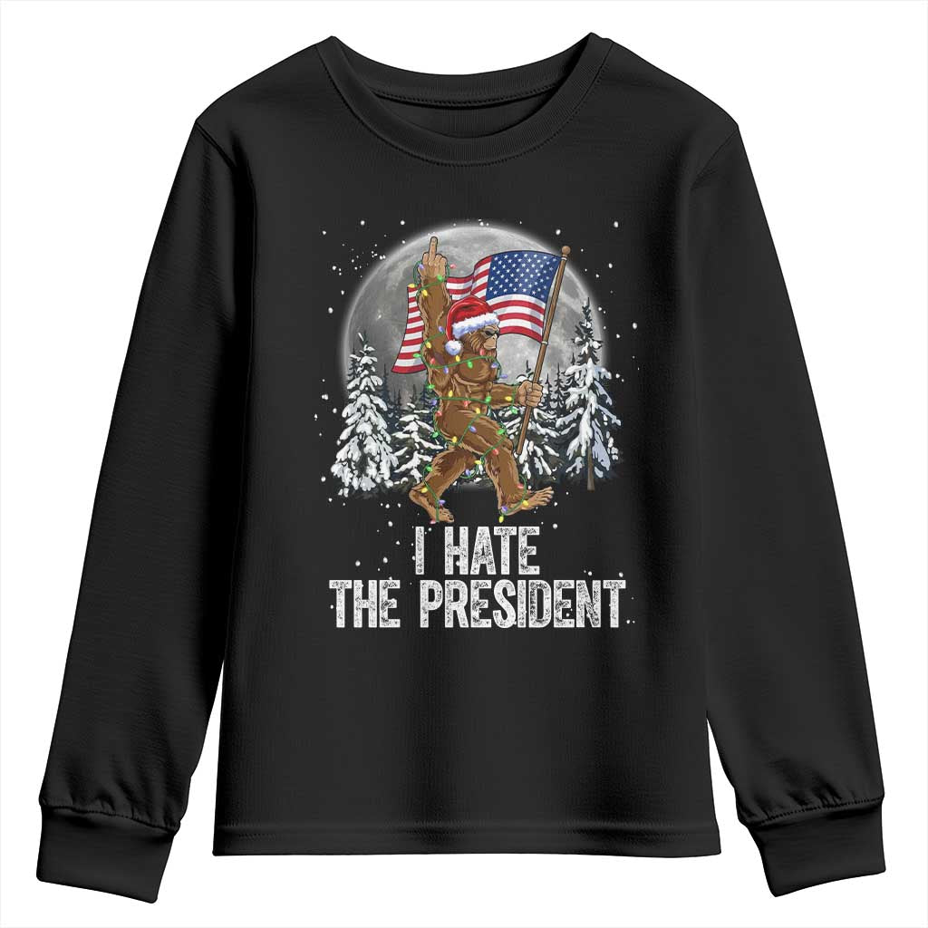 Funny Bigfoot Christmas Political Meme Youth Sweatshirt I Hate The President - Wonder Print Shop