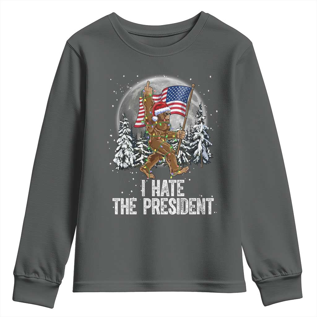 Funny Bigfoot Christmas Political Meme Youth Sweatshirt I Hate The President - Wonder Print Shop