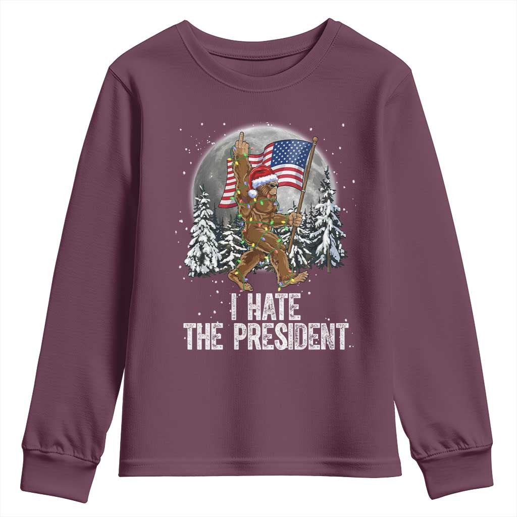 Funny Bigfoot Christmas Political Meme Youth Sweatshirt I Hate The President - Wonder Print Shop