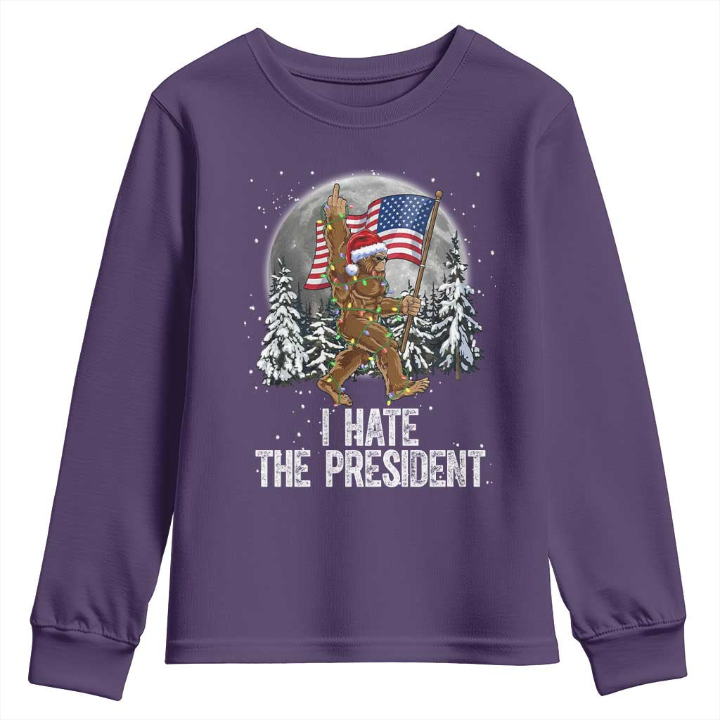 Funny Bigfoot Christmas Political Meme Youth Sweatshirt I Hate The President - Wonder Print Shop
