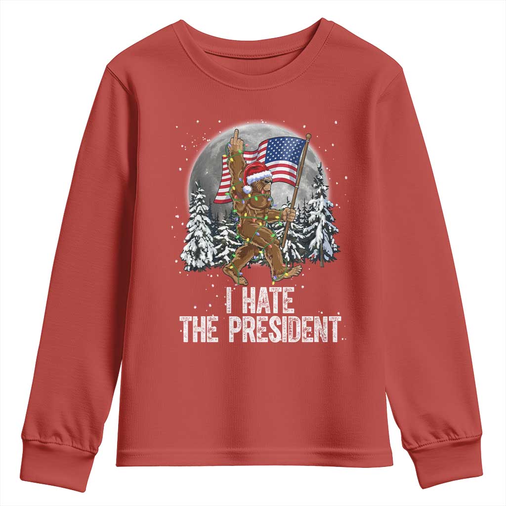 Funny Bigfoot Christmas Political Meme Youth Sweatshirt I Hate The President - Wonder Print Shop