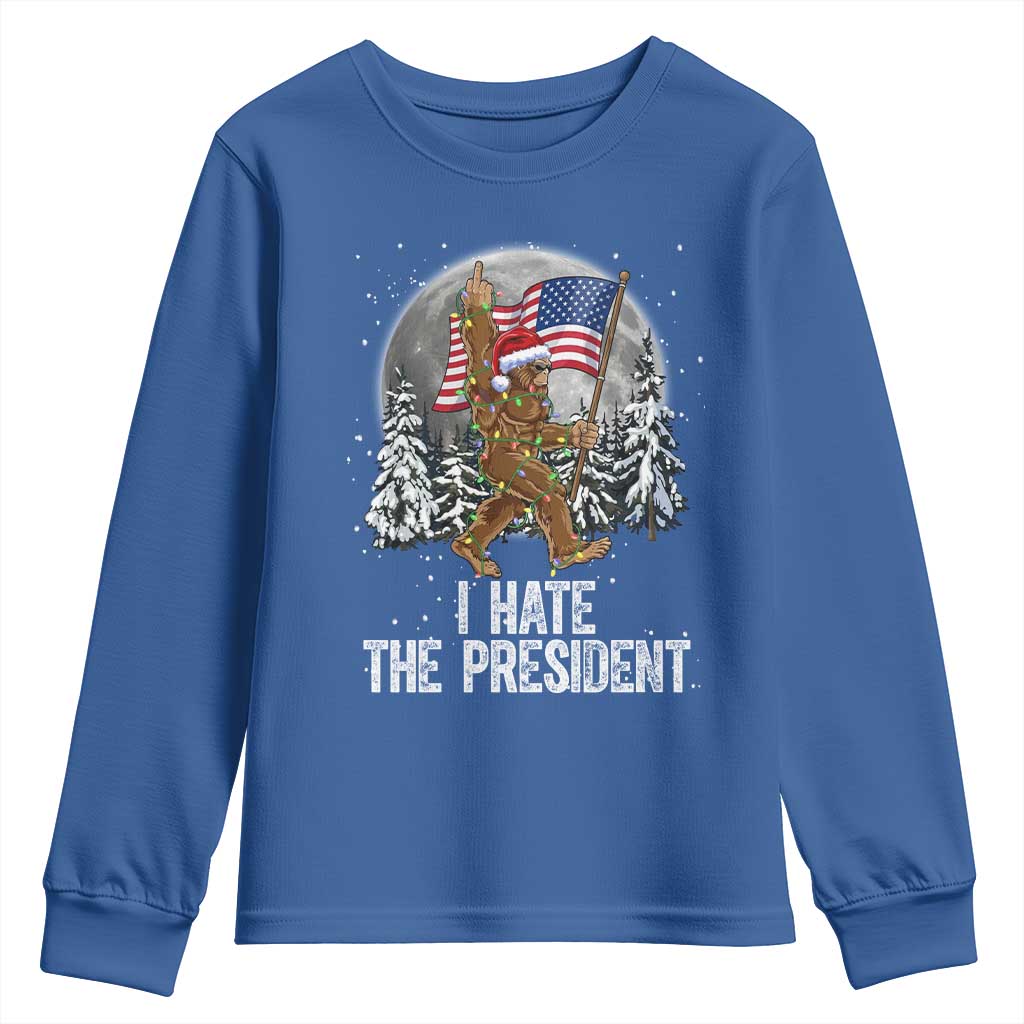 Funny Bigfoot Christmas Political Meme Youth Sweatshirt I Hate The President - Wonder Print Shop