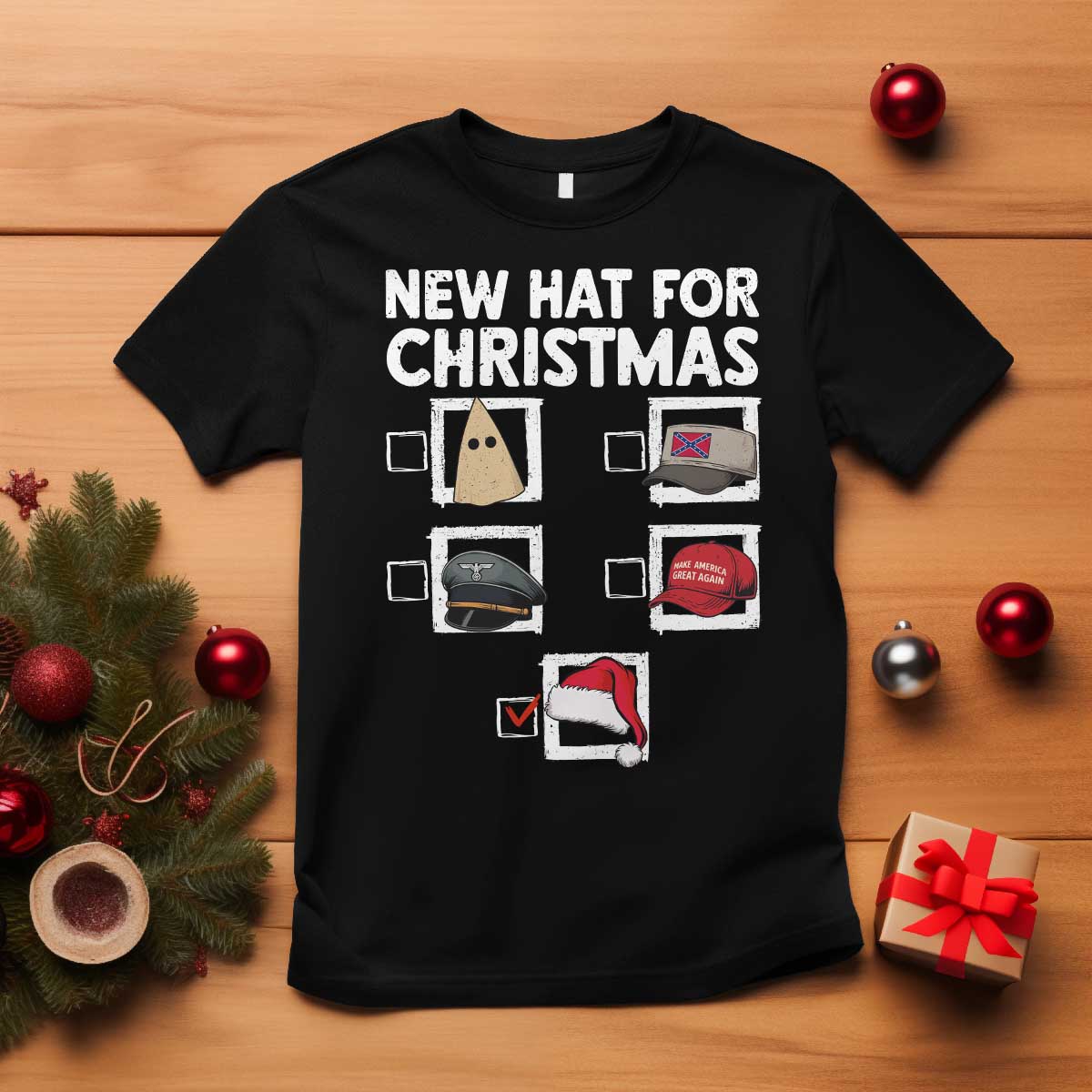 Funny Political Christmas T Shirt Old Hat New Hat - Wonder Print Shop