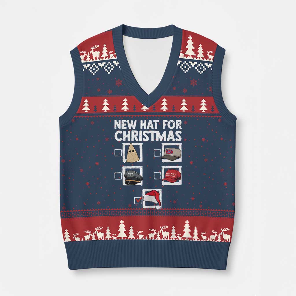 Funny Political Xmas V-Neck Knit Sweater Vest Old Hat New Hat - Wonder Print Shop