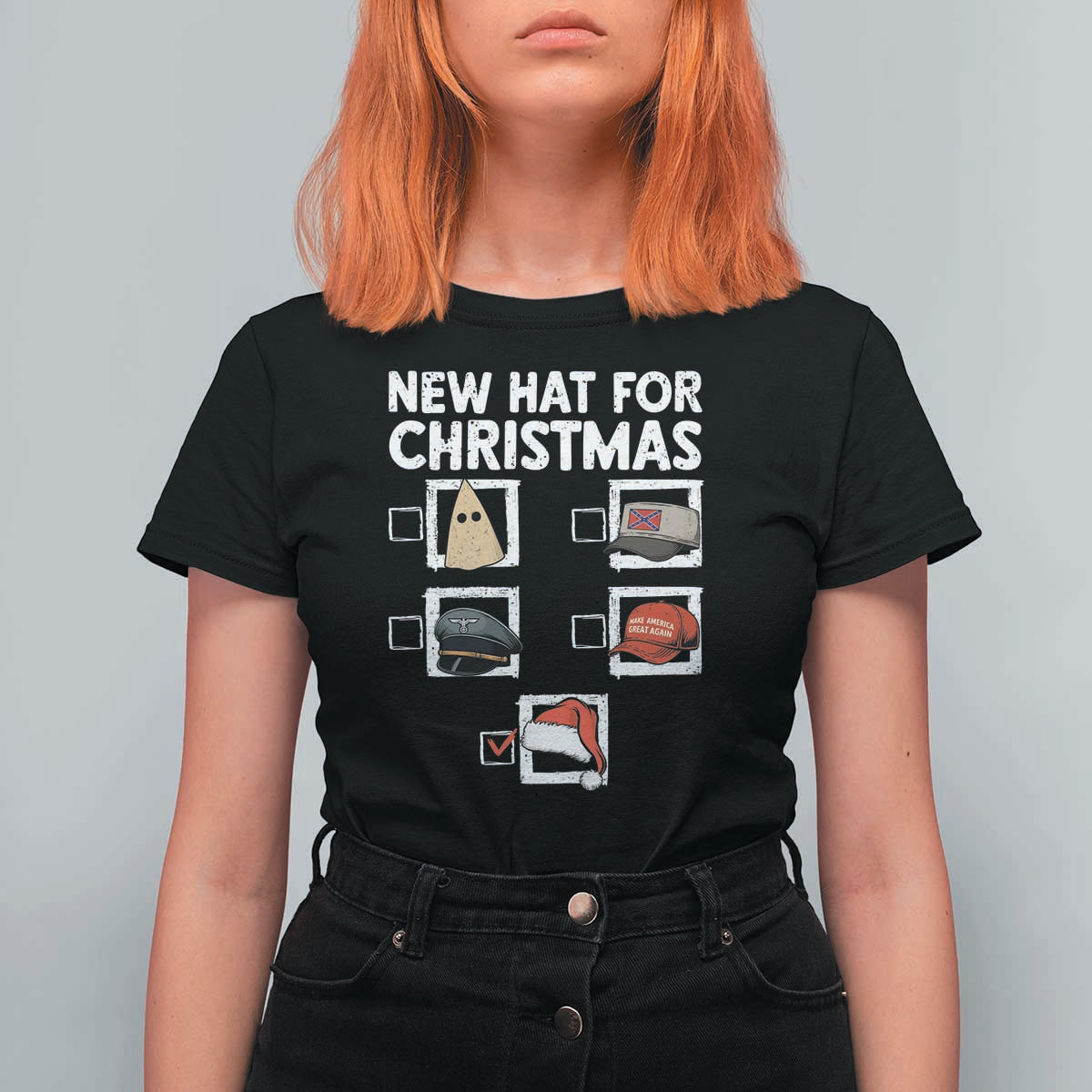Funny Political Christmas T Shirt For Women Old Hat New Hat - Wonder Print Shop