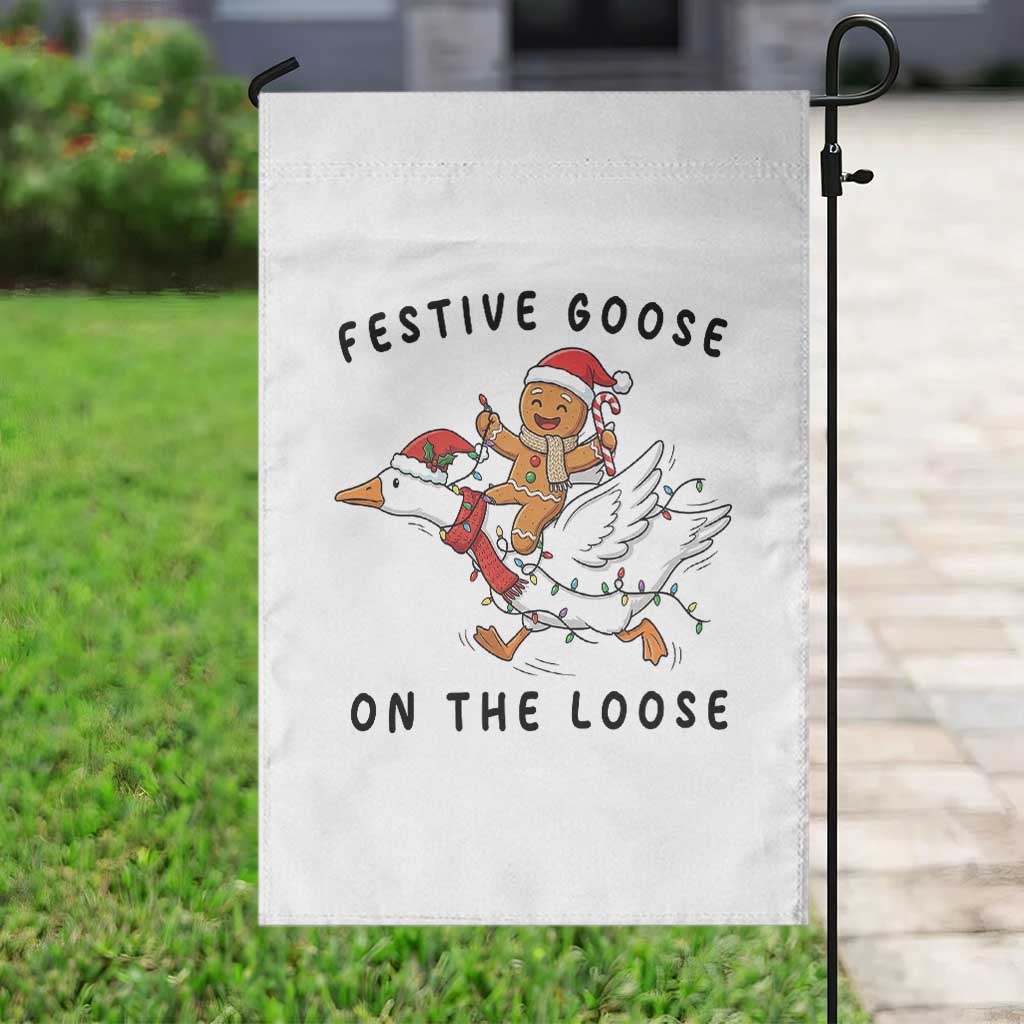 Funny Goose Christmas Garden Flag Festive Goose On The Loose Xmas - Wonder Print Shop