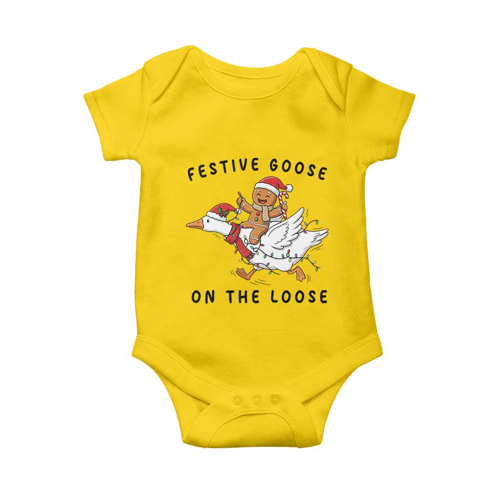 Funny Goose Christmas Baby Onesie Festive Goose On The Loose Xmas - Wonder Print Shop