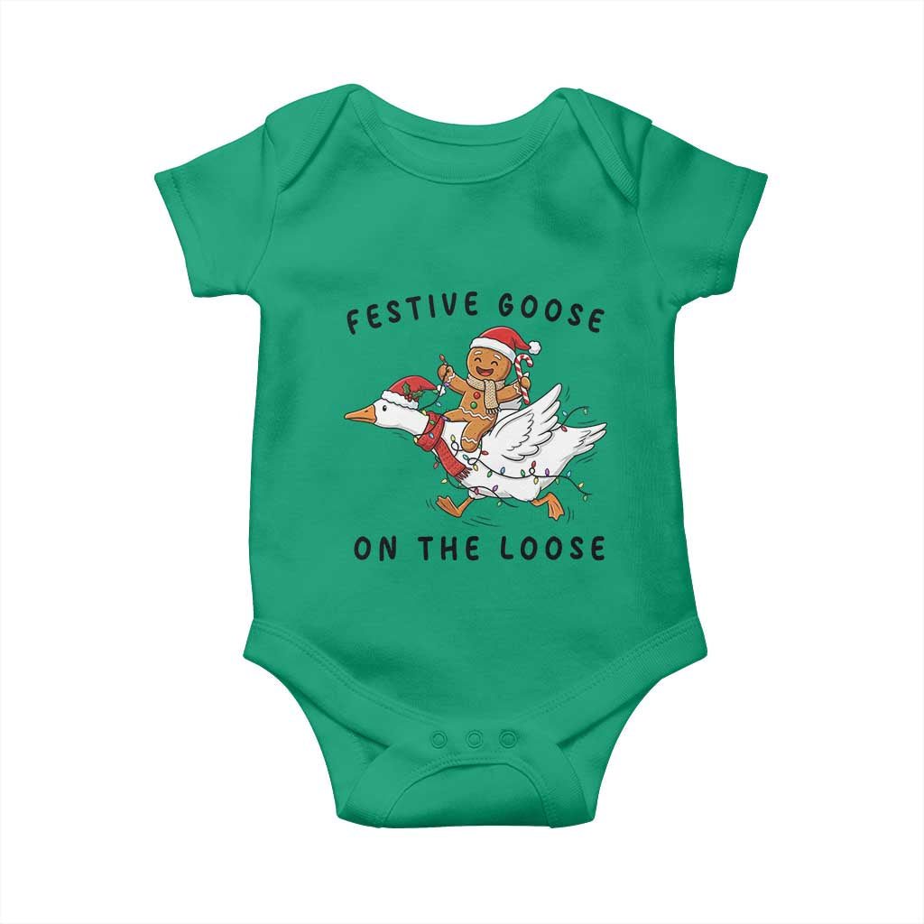 Funny Goose Christmas Baby Onesie Festive Goose On The Loose Xmas - Wonder Print Shop