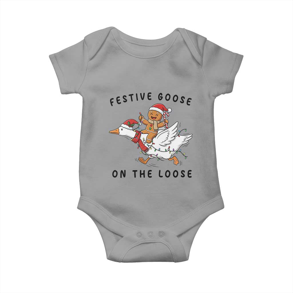 Funny Goose Christmas Baby Onesie Festive Goose On The Loose Xmas - Wonder Print Shop
