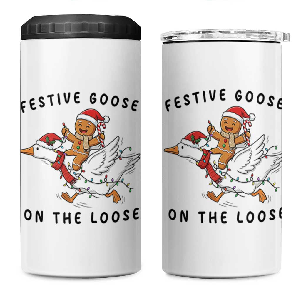 Funny Goose Christmas 4 in 1 Can Cooler Tumbler Festive Goose On The Loose Xmas - Wonder Print Shop