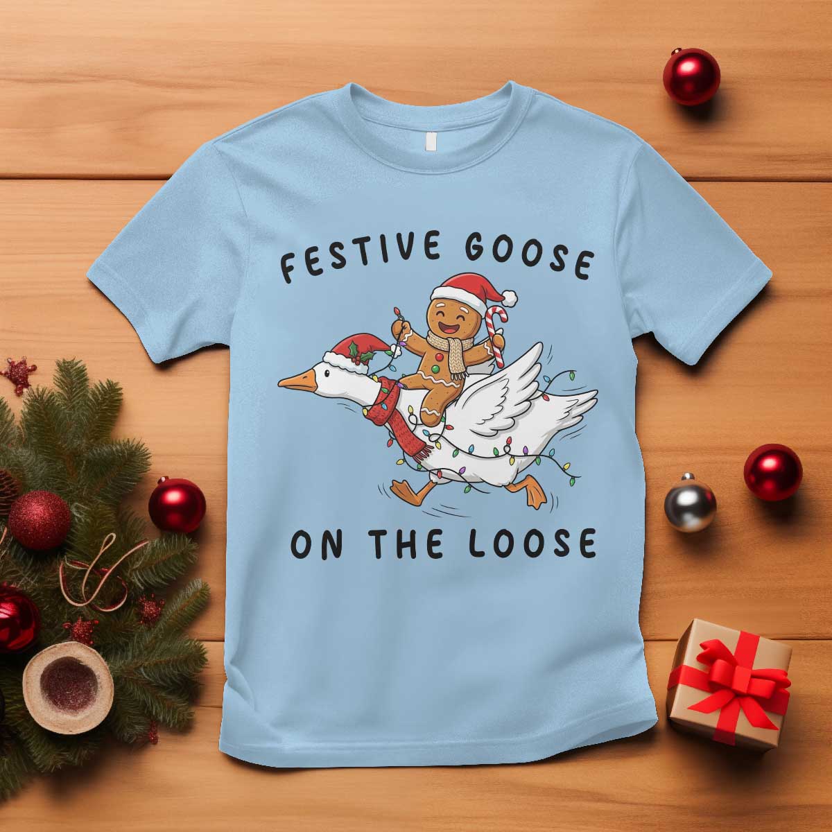 Funny Goose Christmas T Shirt Festive Goose On The Loose Xmas - Wonder Print Shop