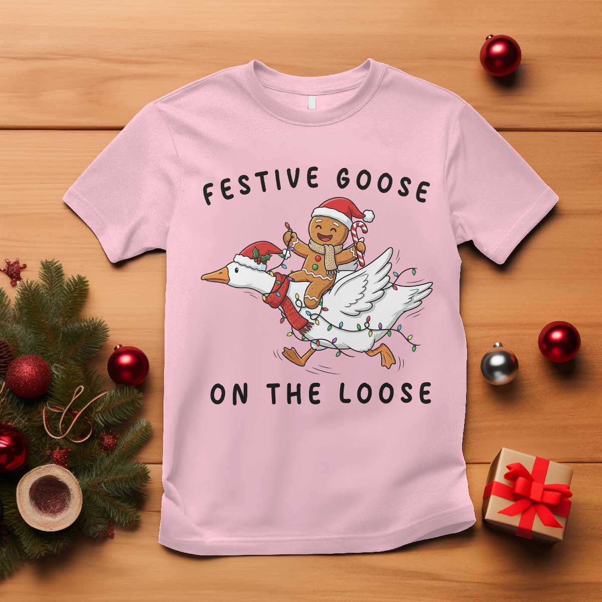 Funny Goose Christmas T Shirt Festive Goose On The Loose Xmas - Wonder Print Shop