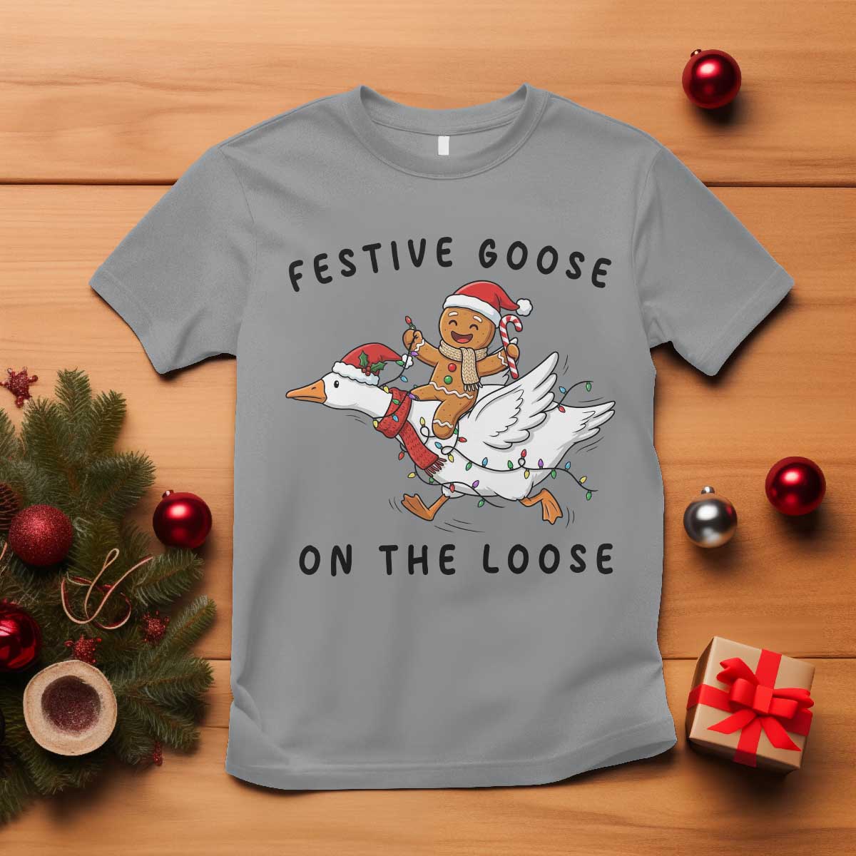 Funny Goose Christmas T Shirt Festive Goose On The Loose Xmas - Wonder Print Shop