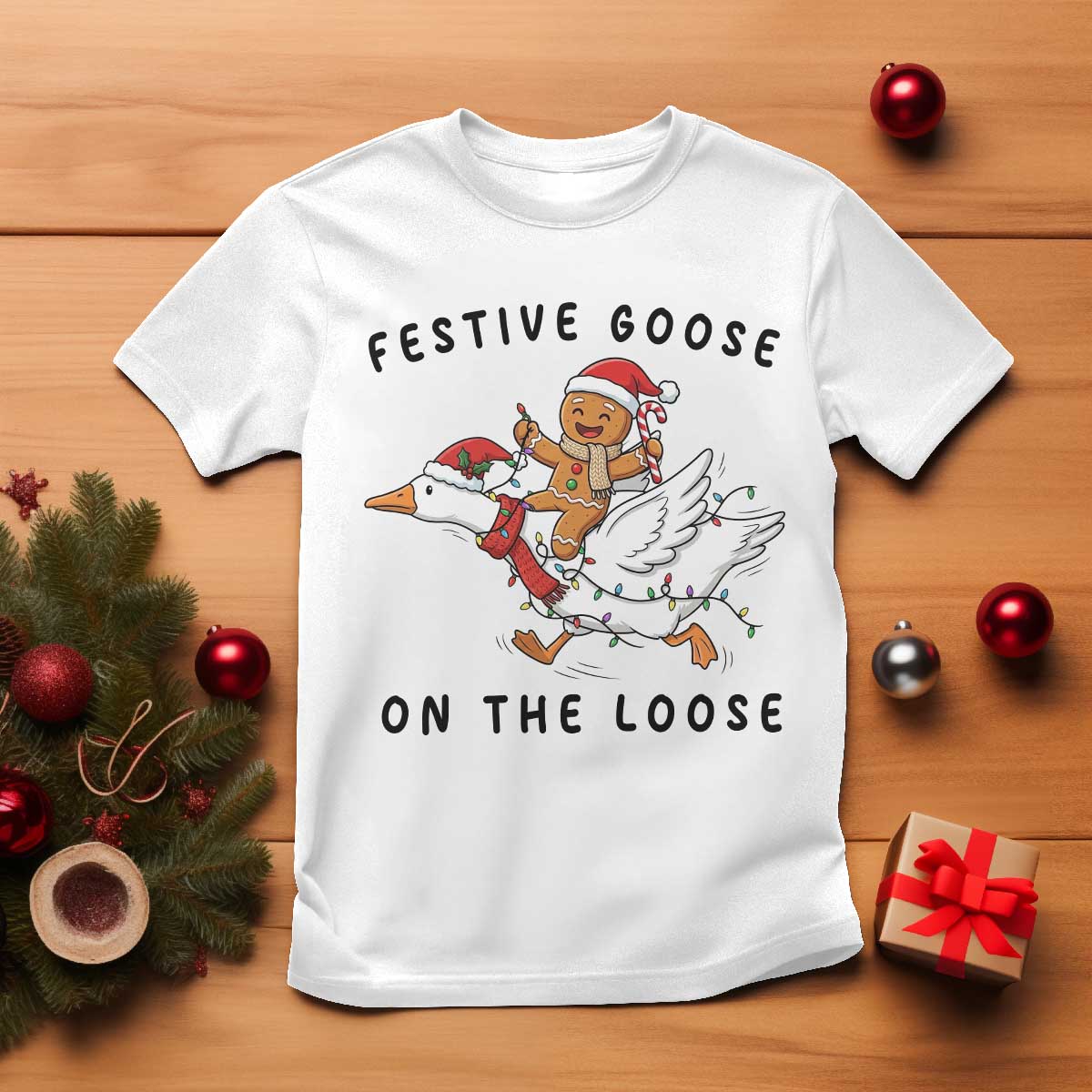 Funny Goose Christmas T Shirt Festive Goose On The Loose Xmas - Wonder Print Shop