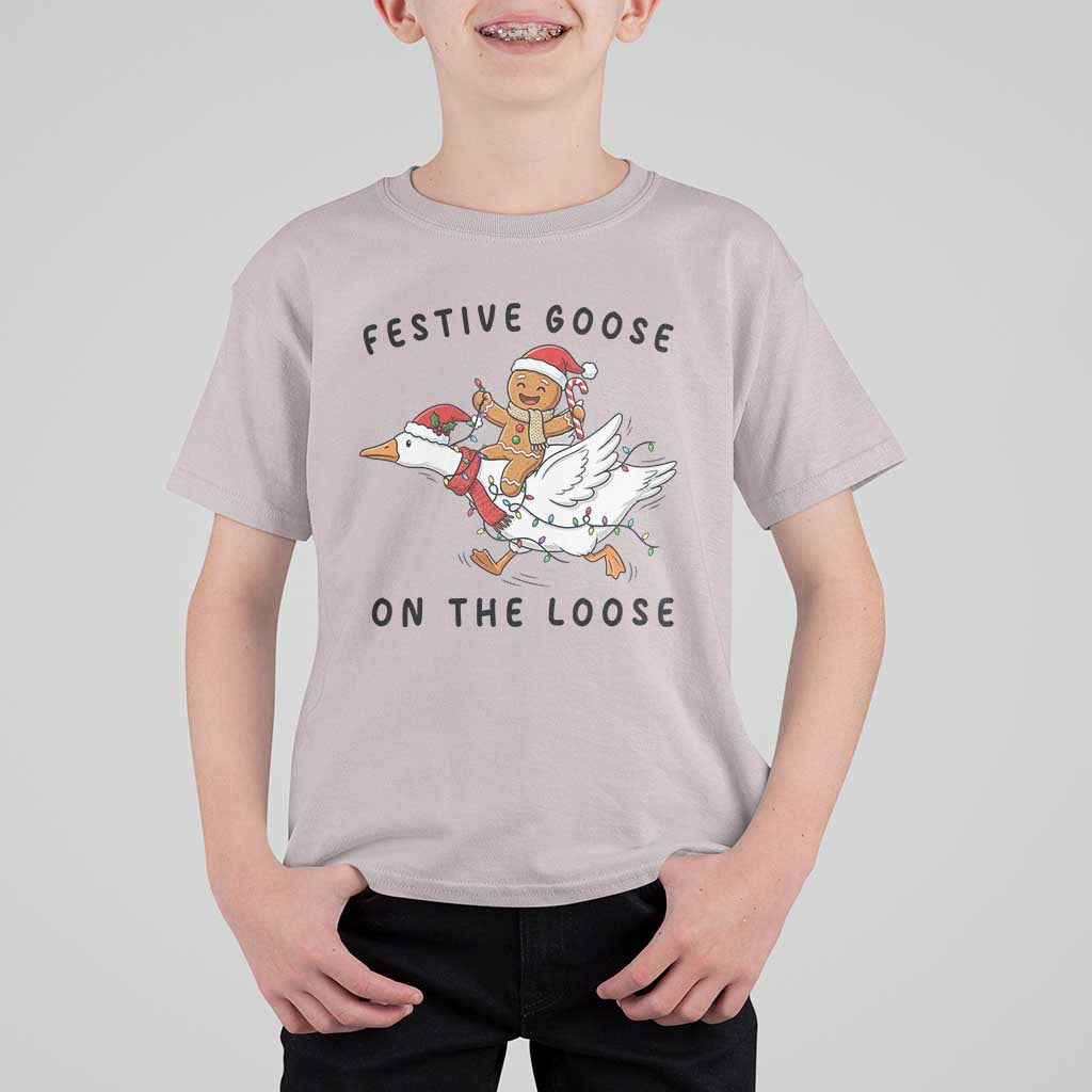 Funny Goose Christmas T Shirt For Kid Festive Goose On The Loose Xmas - Wonder Print Shop