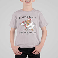 Funny Goose Christmas T Shirt For Kid Festive Goose On The Loose Xmas - Wonder Print Shop
