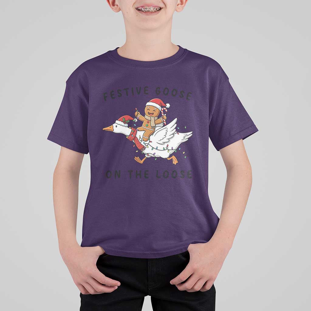 Funny Goose Christmas T Shirt For Kid Festive Goose On The Loose Xmas - Wonder Print Shop