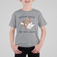 Funny Goose Christmas T Shirt For Kid Festive Goose On The Loose Xmas - Wonder Print Shop