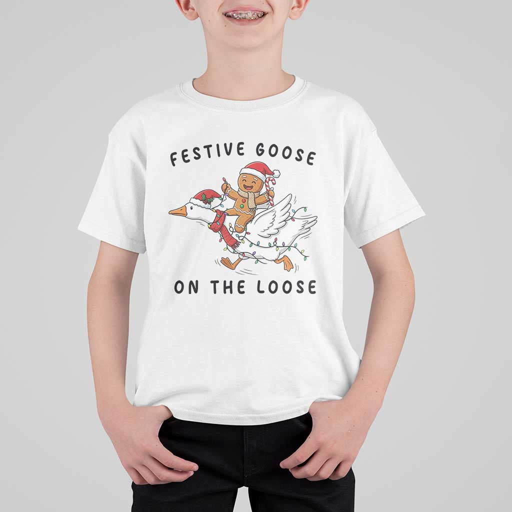 Funny Goose Christmas T Shirt For Kid Festive Goose On The Loose Xmas - Wonder Print Shop