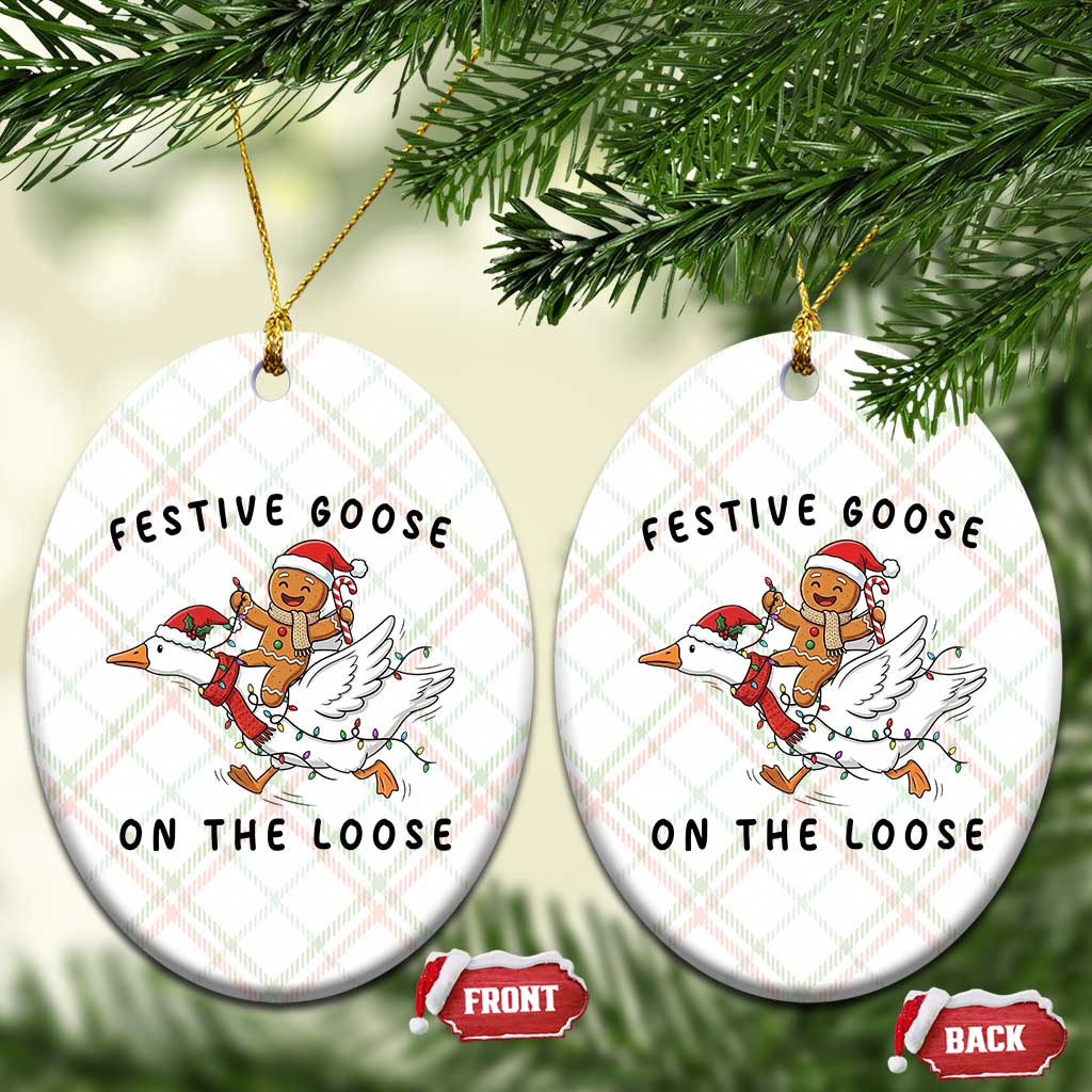 Funny Goose Christmas Ceramic Ornament Festive Goose On The Loose Xmas - Wonder Print Shop