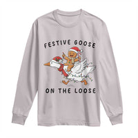 Funny Goose Christmas Long Sleeve Shirt Festive Goose On The Loose Xmas - Wonder Print Shop