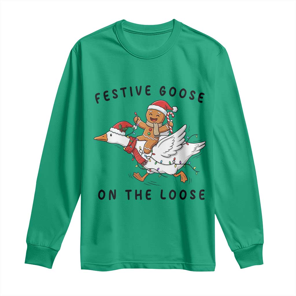 Funny Goose Christmas Long Sleeve Shirt Festive Goose On The Loose Xmas - Wonder Print Shop
