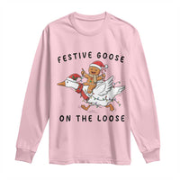 Funny Goose Christmas Long Sleeve Shirt Festive Goose On The Loose Xmas - Wonder Print Shop