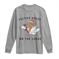 Funny Goose Christmas Long Sleeve Shirt Festive Goose On The Loose Xmas - Wonder Print Shop