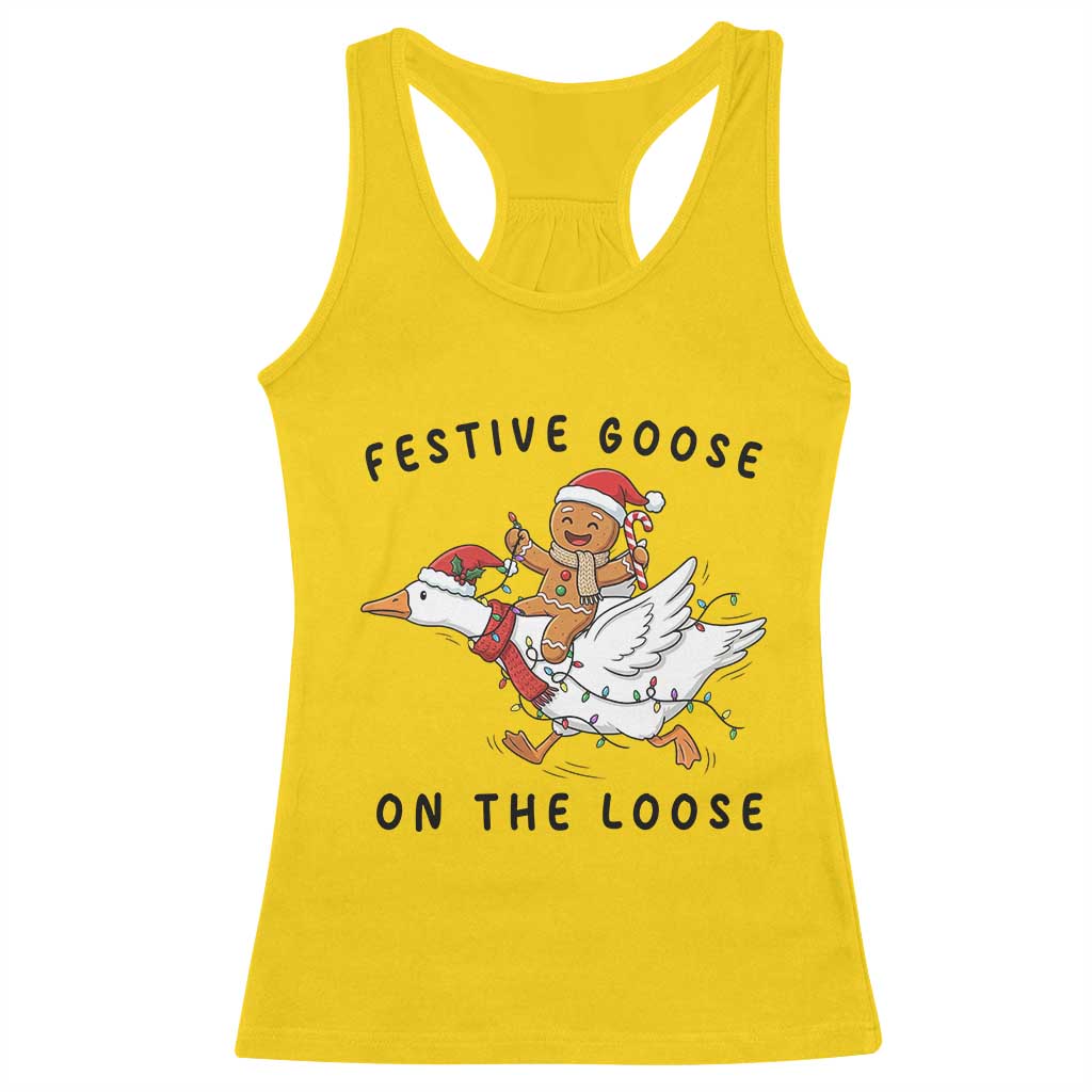 Funny Goose Christmas Racerback Tank Top Festive Goose On The Loose Xmas - Wonder Print Shop