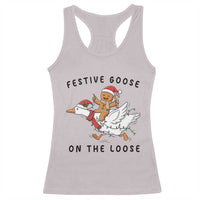 Funny Goose Christmas Racerback Tank Top Festive Goose On The Loose Xmas - Wonder Print Shop