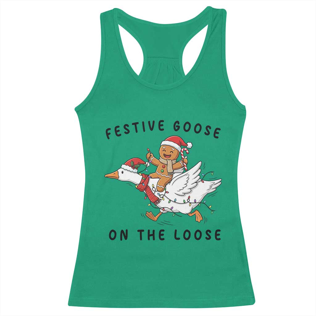 Funny Goose Christmas Racerback Tank Top Festive Goose On The Loose Xmas - Wonder Print Shop