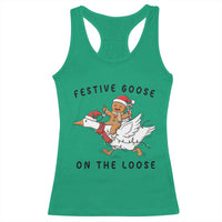 Funny Goose Christmas Racerback Tank Top Festive Goose On The Loose Xmas - Wonder Print Shop