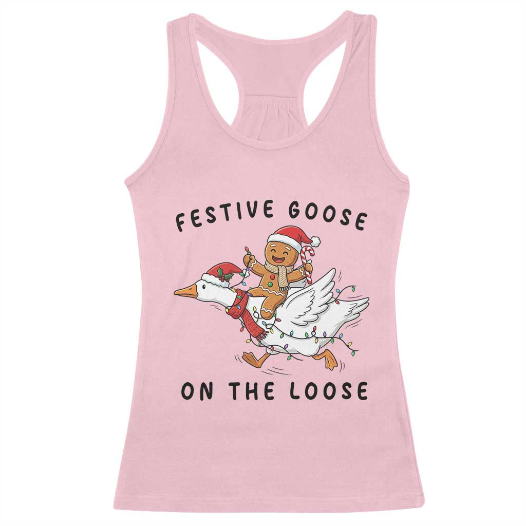 Funny Goose Christmas Racerback Tank Top Festive Goose On The Loose Xmas - Wonder Print Shop