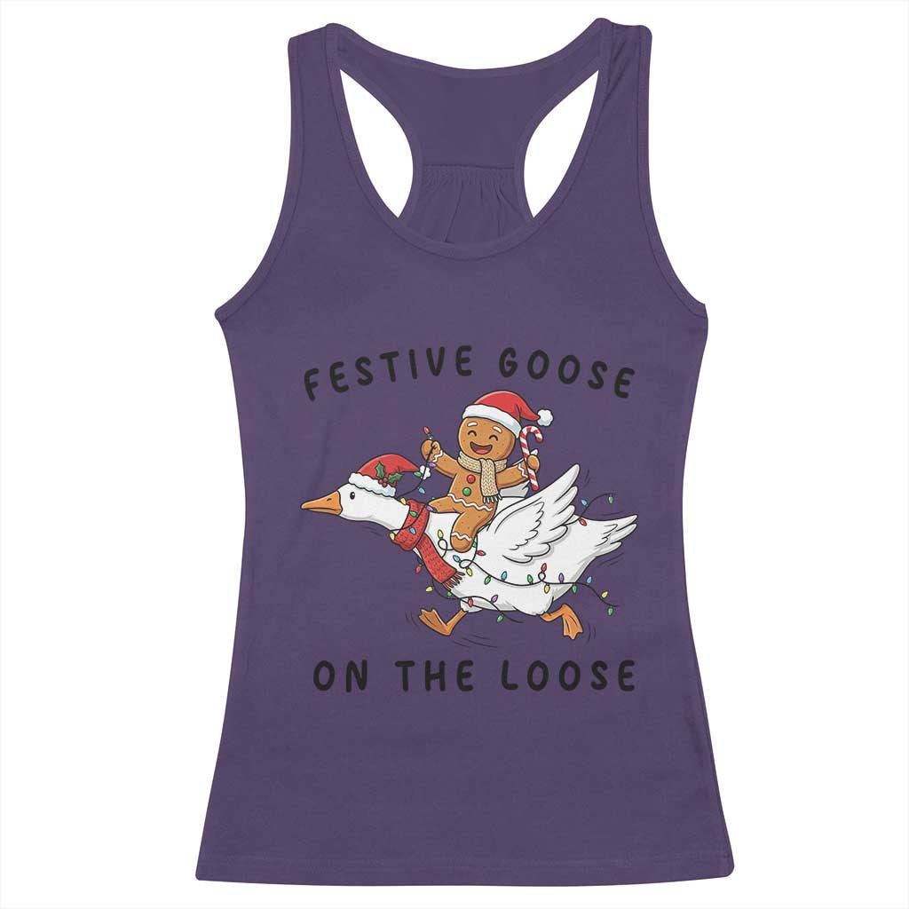 Funny Goose Christmas Racerback Tank Top Festive Goose On The Loose Xmas - Wonder Print Shop