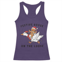 Funny Goose Christmas Racerback Tank Top Festive Goose On The Loose Xmas - Wonder Print Shop