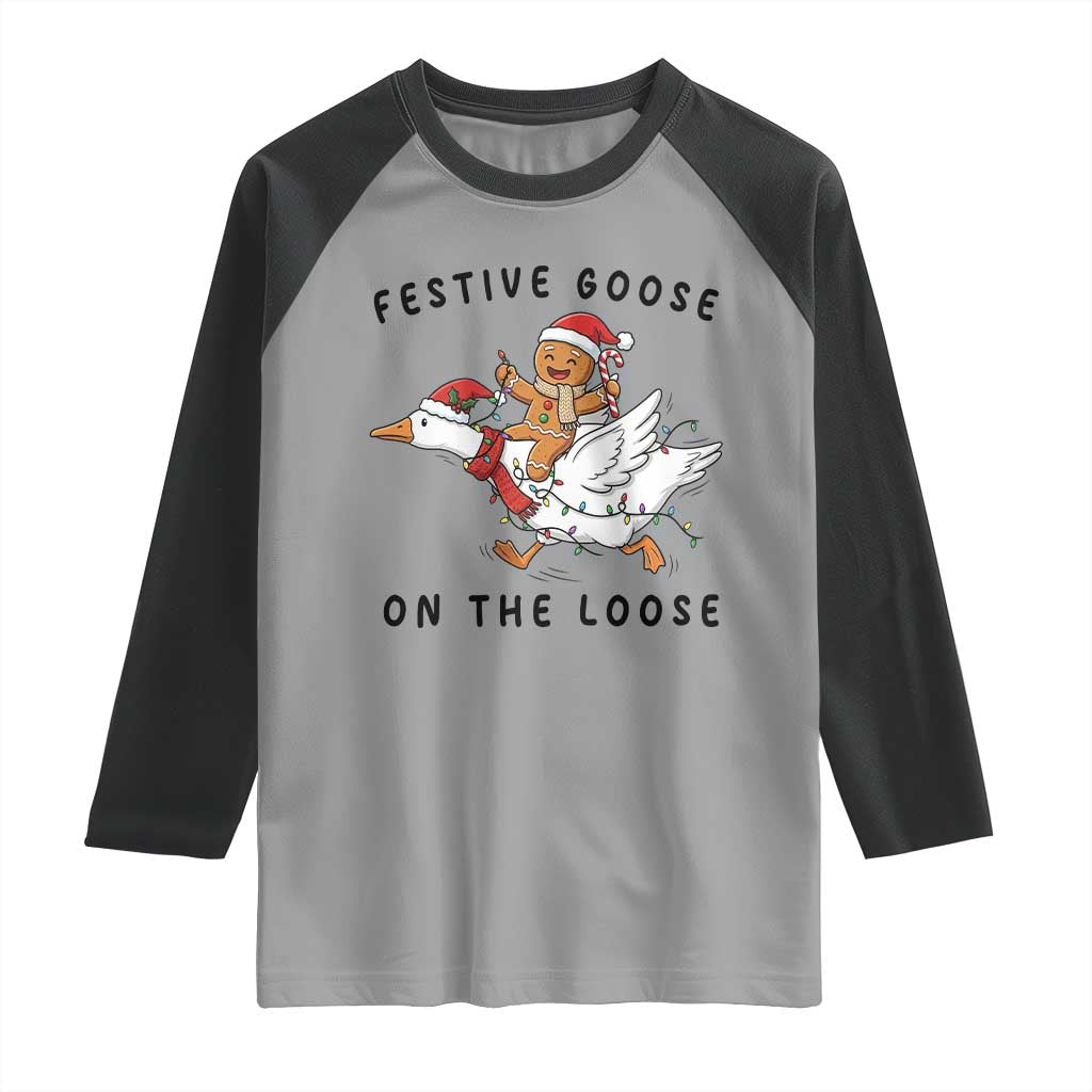 Funny Goose Christmas Raglan Shirt Festive Goose On The Loose Xmas - Wonder Print Shop