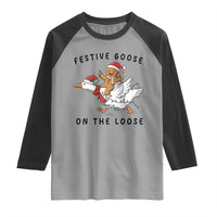 Funny Goose Christmas Raglan Shirt Festive Goose On The Loose Xmas - Wonder Print Shop