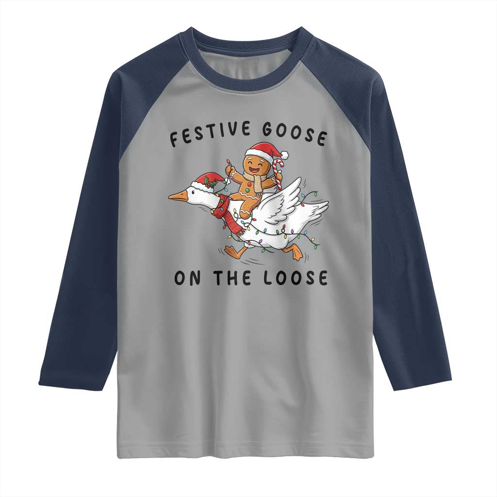 Funny Goose Christmas Raglan Shirt Festive Goose On The Loose Xmas - Wonder Print Shop