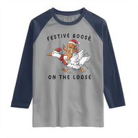 Funny Goose Christmas Raglan Shirt Festive Goose On The Loose Xmas - Wonder Print Shop