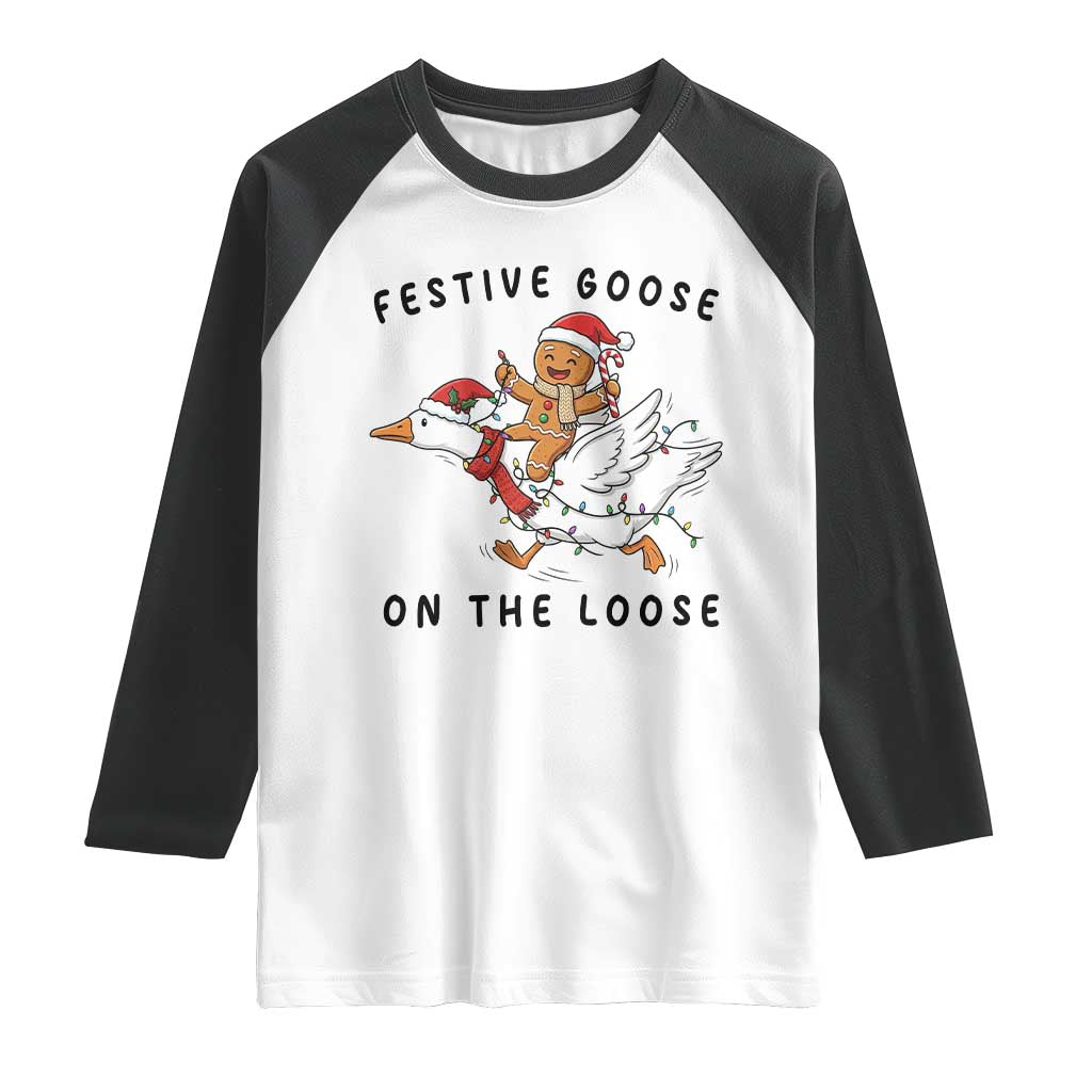 Funny Goose Christmas Raglan Shirt Festive Goose On The Loose Xmas - Wonder Print Shop