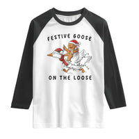 Funny Goose Christmas Raglan Shirt Festive Goose On The Loose Xmas - Wonder Print Shop