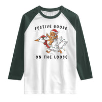 Funny Goose Christmas Raglan Shirt Festive Goose On The Loose Xmas - Wonder Print Shop